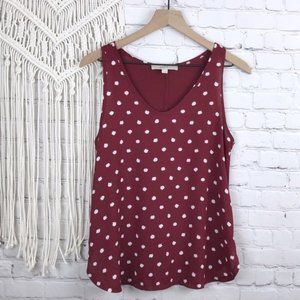 LOFT Deep Red Mixed Media Polka Dot Shell Tank